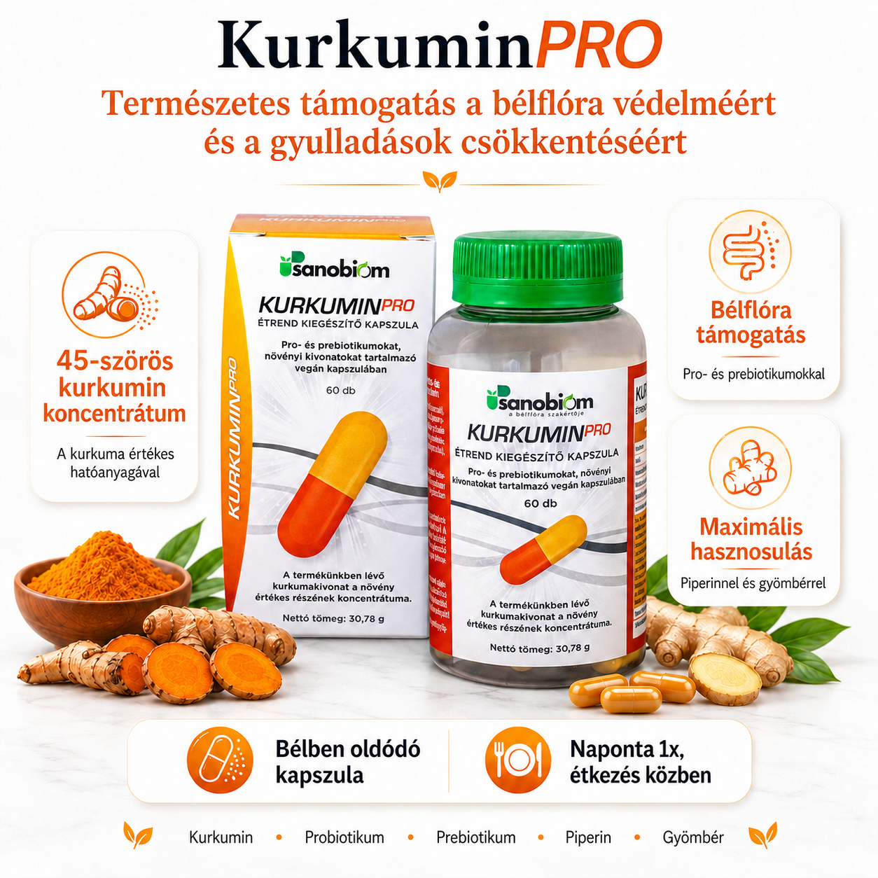 KurkuminPRO - komplex szimbiotikum - 2 havi adag